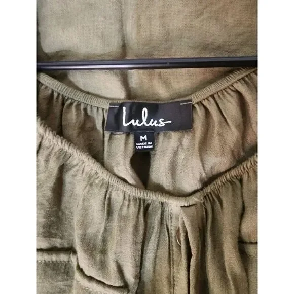 Lulus Etta Olive Green Button Front Off-the-Shoulder Dress good pre-owned condit - Picture 4 of 7